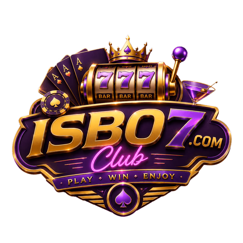 ISB07 Club logo with purple and gold theme showing golden crown, coins, and dice icons on app icon